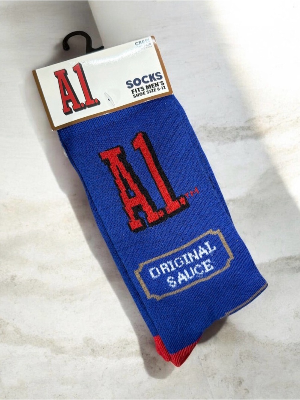 A1 Steak Sauce Men's Novelty Graphic Crew Socks Blue Size 6-12 NEW
